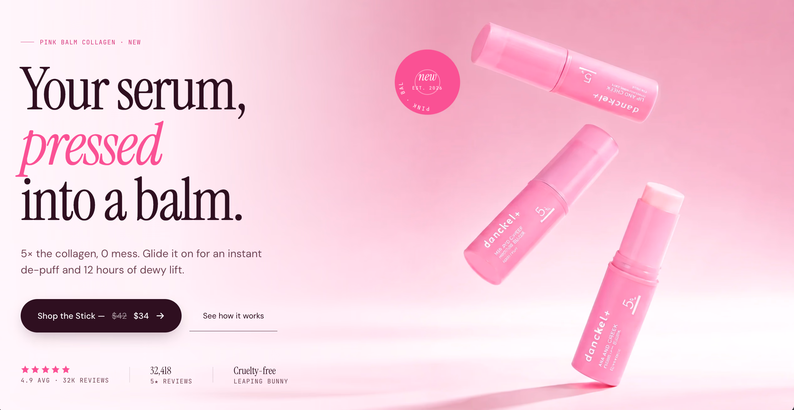 The redesigned Danchel Pink Balm storefront